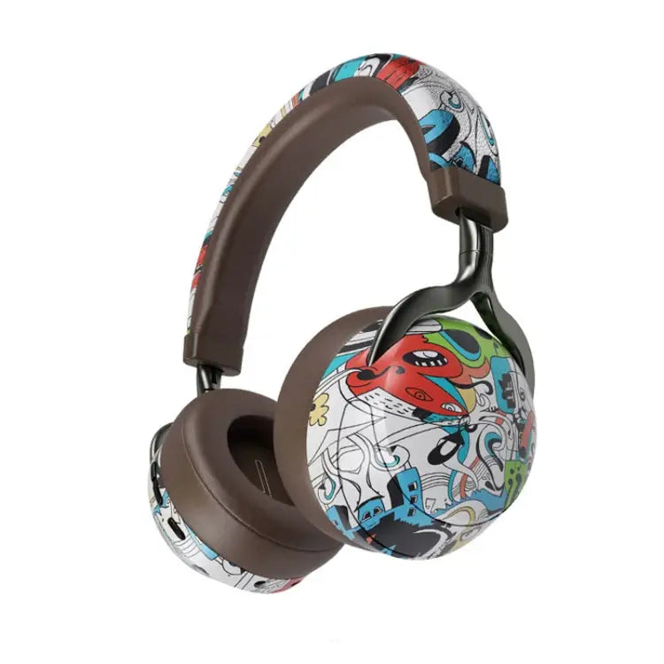 VJ086 Graffiti Headset Wireless Sports Bluetooth Headset Water Transfer Color Print Headset Support TF FM - Dazzle