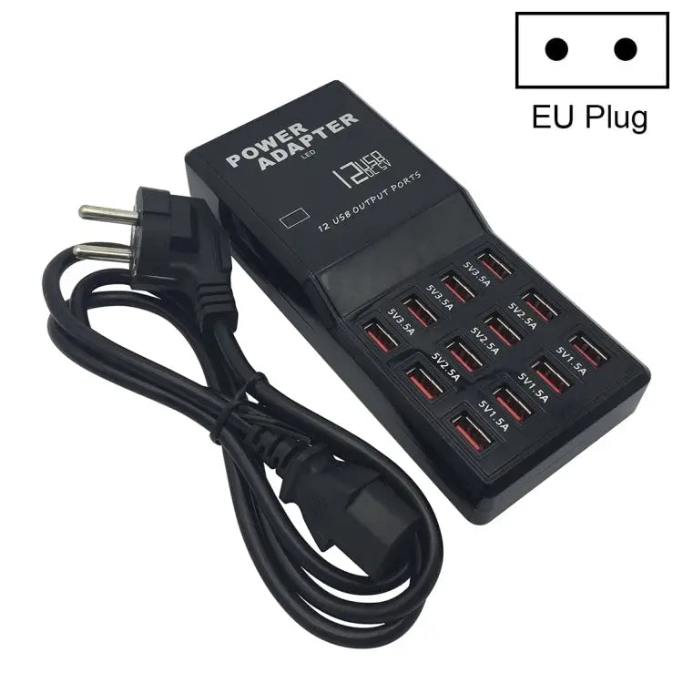 W-858 12A 12 Ports USB Fast Charging Dock Desktop Smart Charger AC100-240V EU Plug - EU Plug
