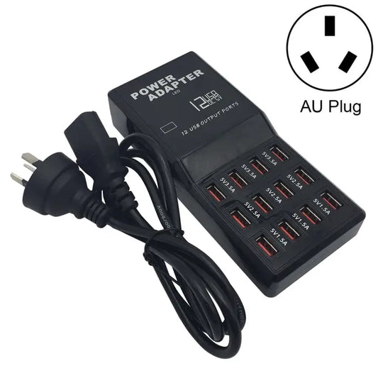 W-858 12A 12 Ports USB Fast Charging Dock Desktop Smart Charger AC100-240V AU Plug - AU Plug