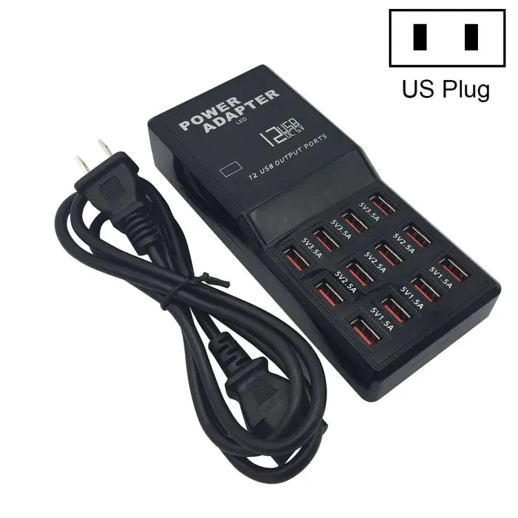 W-858 12A 12 Ports USB Fast Charging Dock Desktop Smart Charger AC100-240V US Plug - US Plug