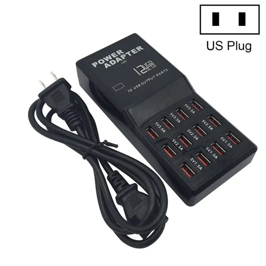 W-858 12A 12 Ports USB Fast Charging Dock Desktop Smart Charger AC100-240V US Plug - US Plug