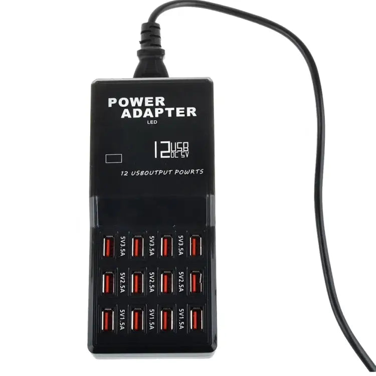 W-858 12A 12 Ports USB Fast Charging Dock Desktop Smart Charger AC100-240V US Plug - US Plug