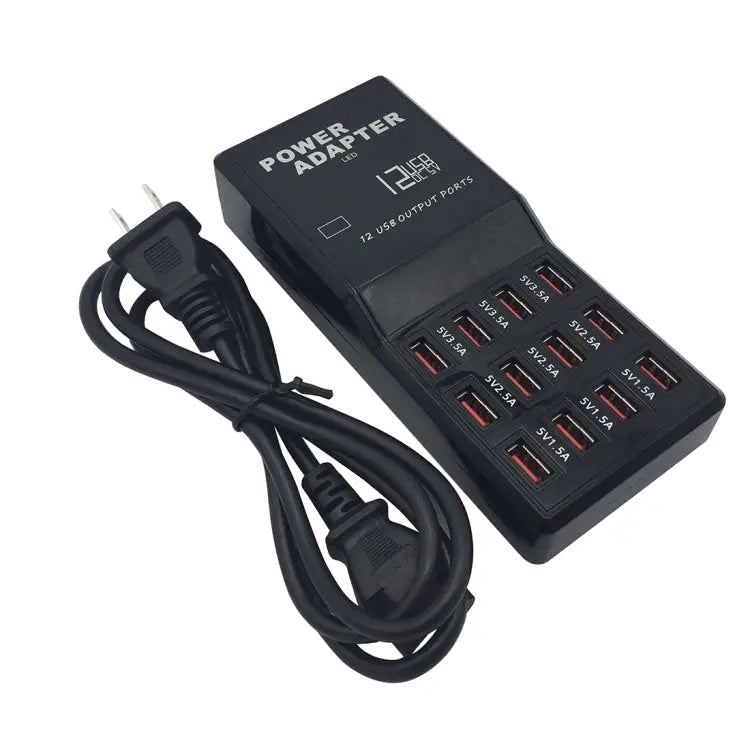 W-858 12A 12 Ports USB Fast Charging Dock Desktop Smart Charger AC100-240V US Plug - US Plug
