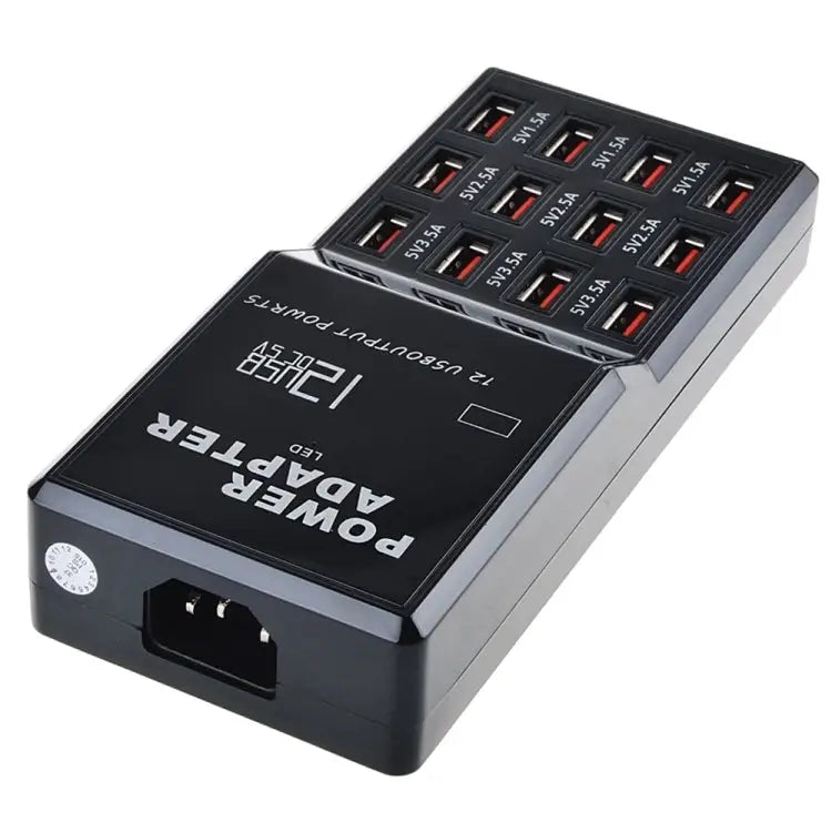 W-858 12A 12 Ports USB Fast Charging Dock Desktop Smart Charger AC100-240V US Plug - US Plug
