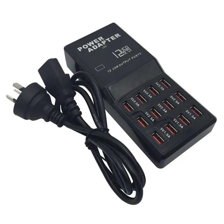 W-858 12A 12 Ports USB Fast Charging Dock Desktop Smart Charger AC100-240V AU Plug - AU Plug