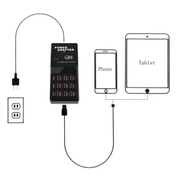 W-858 12A 12 Ports USB Fast Charging Dock Desktop Smart Charger AC100-240V EU Plug - EU Plug