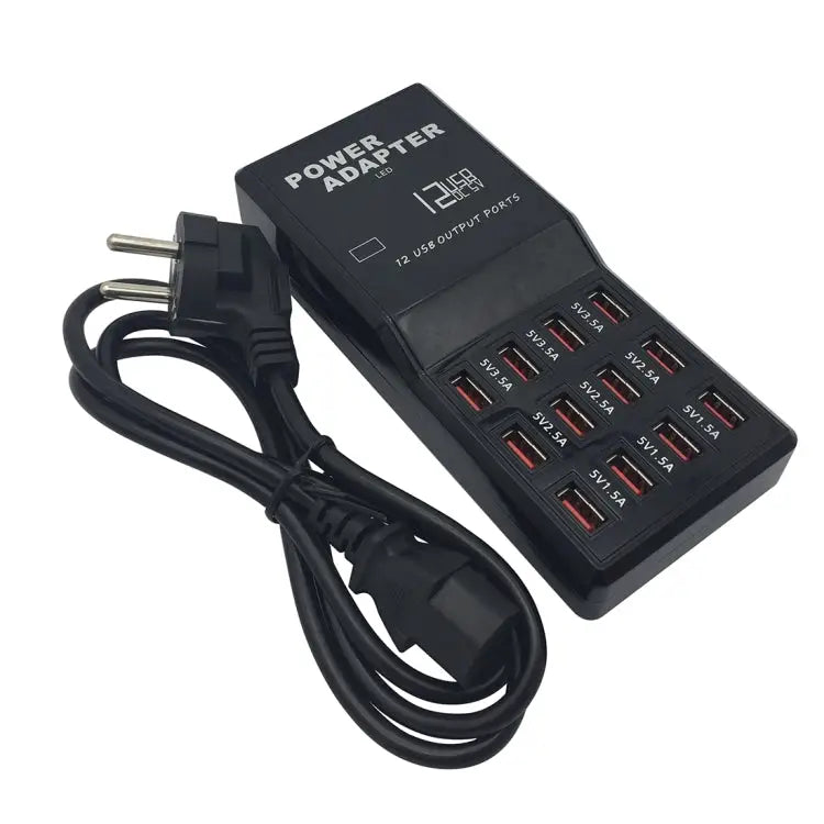 W-858 12A 12 Ports USB Fast Charging Dock Desktop Smart Charger AC100-240V EU Plug - EU Plug