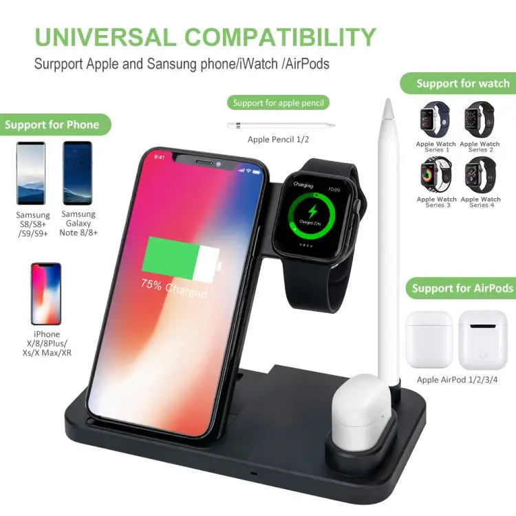 W30 QI Vertical Wireless Charger for Mobile Phones & Apple Watches & AirPods & Apple Pencil with Adjustable Phone Stand