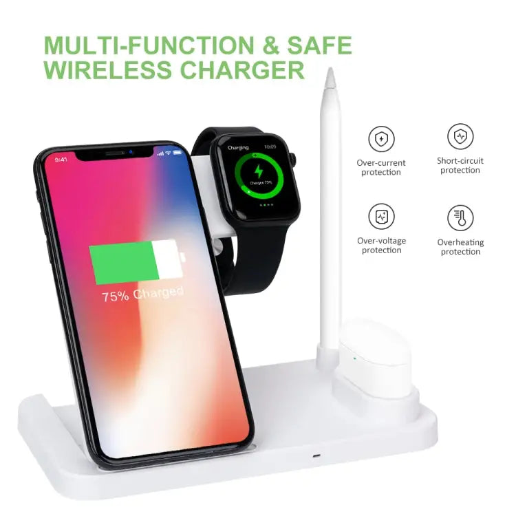 W30 QI Vertical Wireless Charger for Mobile Phones & Apple Watches & AirPods & Apple Pencil with Adjustable Phone Stand