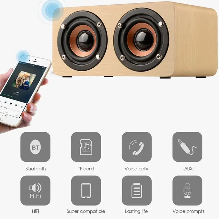 W5 Portable HiFi Shock Bass Wooden Bluetooth Speaker W5 - Apple Accessories