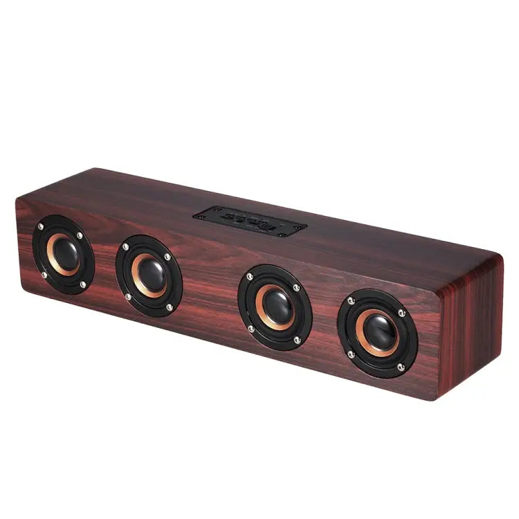 W8 Bluetooth 4.2 Speaker Four Louderspeakers Super Bass Subwoofer with Mic 3.5mm Support TF Card - Red Wood - Apple