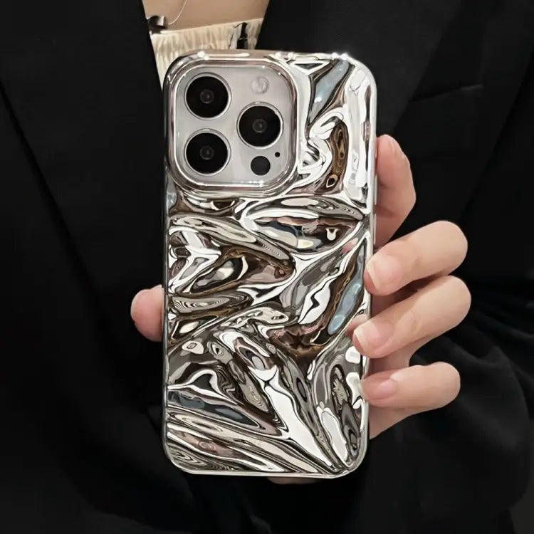 Water Ripple Electroplating Paint TPU Phone Case For iPhone 16 Plus For iPhone 16 - For iPhone 16 Plus / Bright Silver
