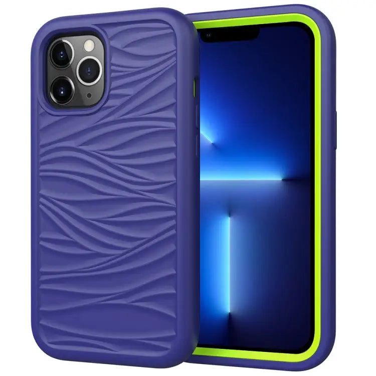 Wave Pattern 3 in 1 Silicone + PC Shockproof Protective Case For iPhone 13 Pro Max - For iPhone 13 Pro Max / Navy