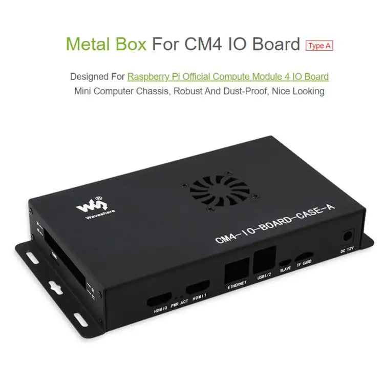 Waveshare Metal Box A for Raspberry Pi CM4 IO Board with Cooling Fan