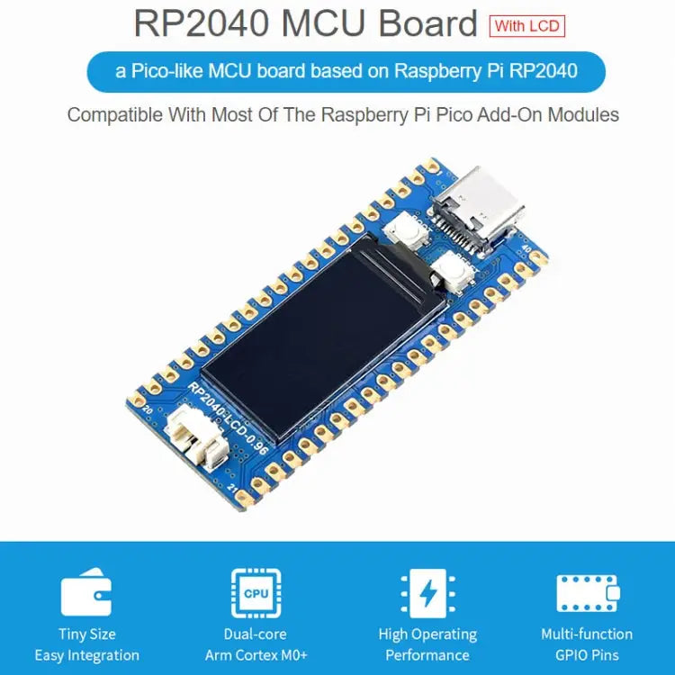 Waveshare RP2040-LCD-0.96 Pico-like MCU Board Based on Raspberry Pi MCU RP2040 with Pinheader RP2040-LCD-0.96