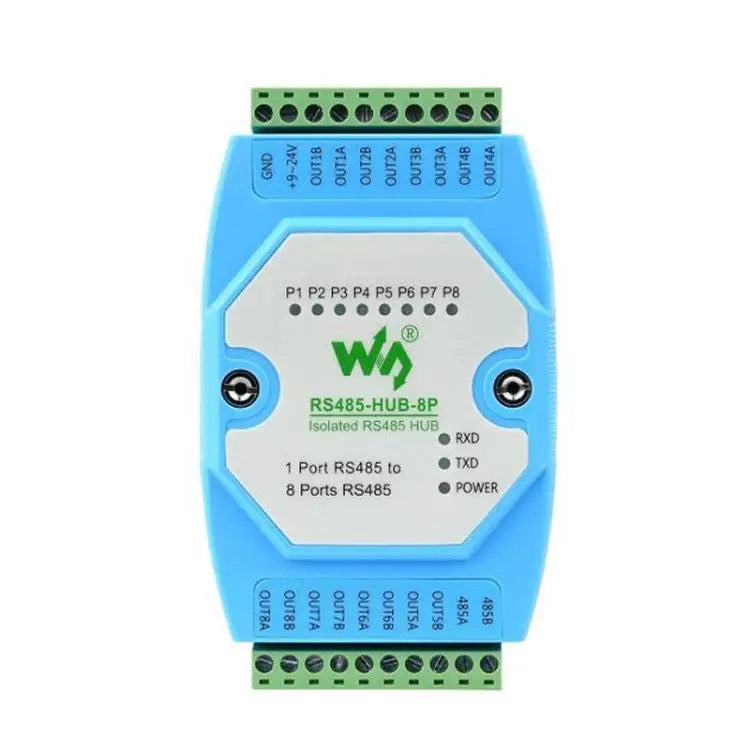 Waveshare RS485-HUB-8P Industrial-grade Isolated 8-ch RS485 Hub Rail-mount Support Wide Baud Rate Range