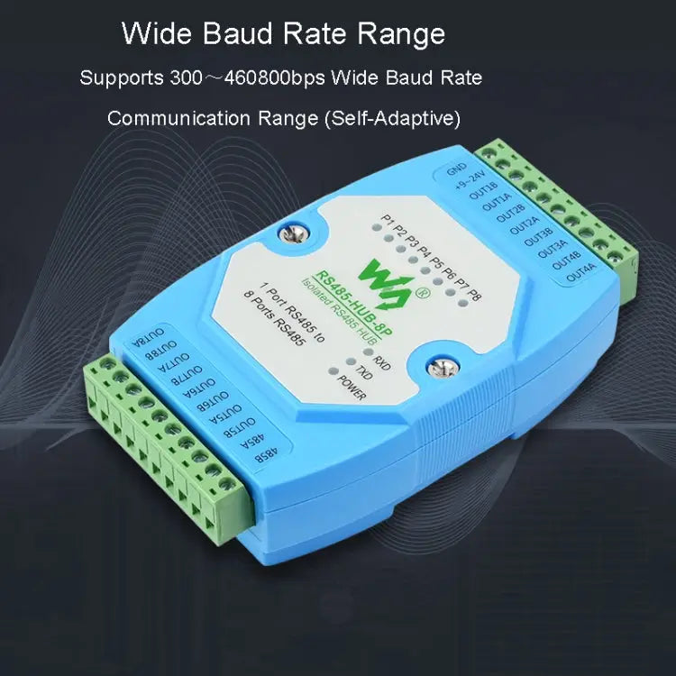 Waveshare RS485-HUB-8P Industrial-grade Isolated 8-ch RS485 Hub Rail-mount Support Wide Baud Rate Range