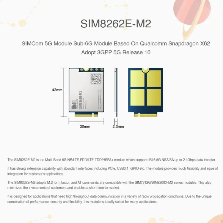 Waveshare SIM8262E-M2 SIM Card Original 5G Module Interface M.2 23145 - 23145