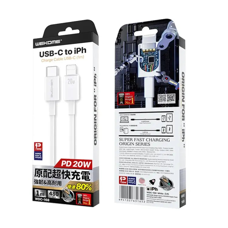 WEKOME WDC-168 Original Series PD 20W USB-C / Type-C to 8 Pin Fast Charge Data Cable Length: 1m - Length: 1m - Apple