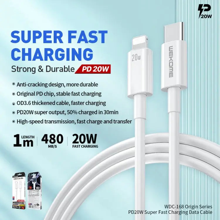 WEKOME WDC-168 Original Series PD 20W USB-C / Type-C to 8 Pin Fast Charge Data Cable Length: 1m - Length: 1m - Apple