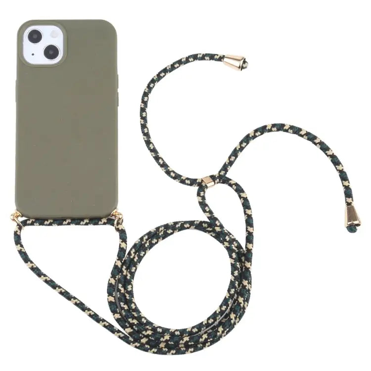 Wheat Straw Material + TPU Shockproof Case with Neck Lanyard For iPhone 13 mini For iPhone 13 For iPhone 13 Pro