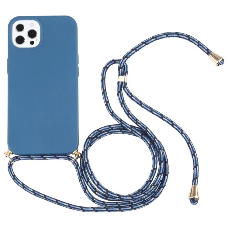 Wheat Straw Material + TPU Shockproof Case with Neck Lanyard For iPhone 13 Pro Max - For iPhone 13 Pro Max / Blue