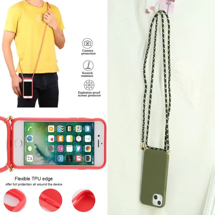 Wheat Straw Material + TPU Shockproof Case with Neck Lanyard For iPhone 13 mini For iPhone 13 For iPhone 13 Pro - Apple