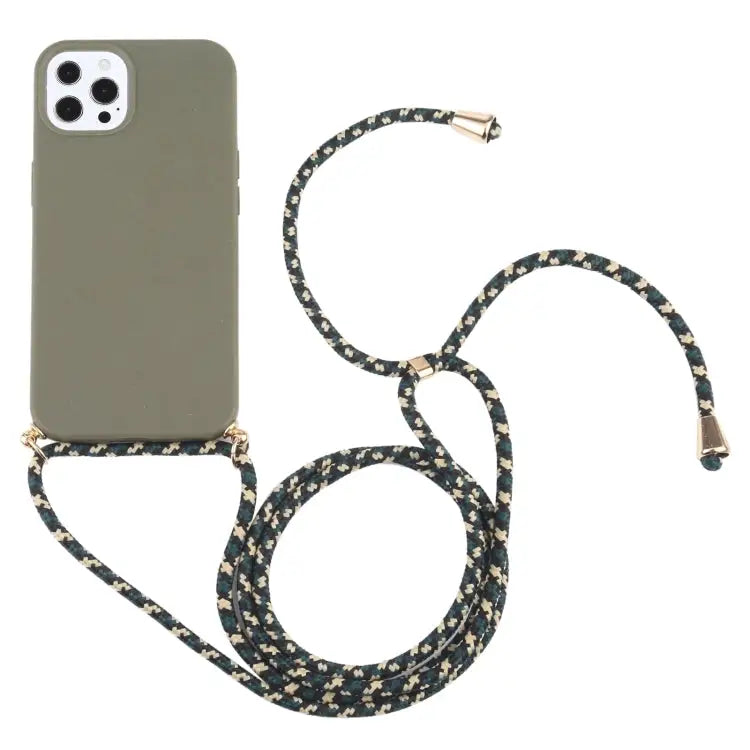 Wheat Straw Material + TPU Shockproof Case with Neck Lanyard For iPhone 13 Pro Max - For iPhone 13 Pro Max / Dark Green