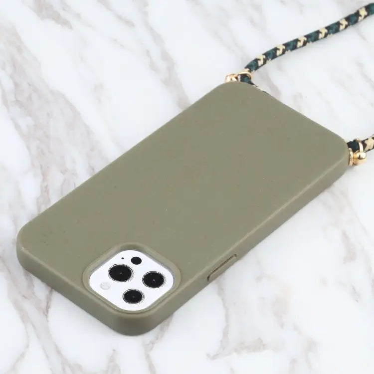 Wheat Straw Material + TPU Shockproof Case with Neck Lanyard For iPhone 13 Pro Max - Apple Accessories