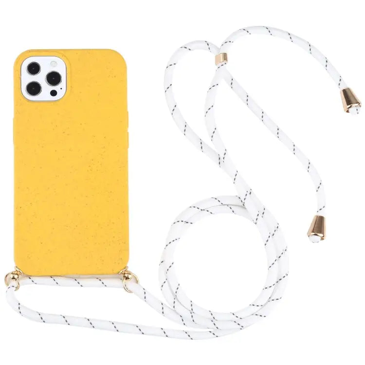 Wheat Straw Material + TPU Shockproof Case with Neck Lanyard For iPhone 13 Pro Max - For iPhone 13 Pro Max / Yellow
