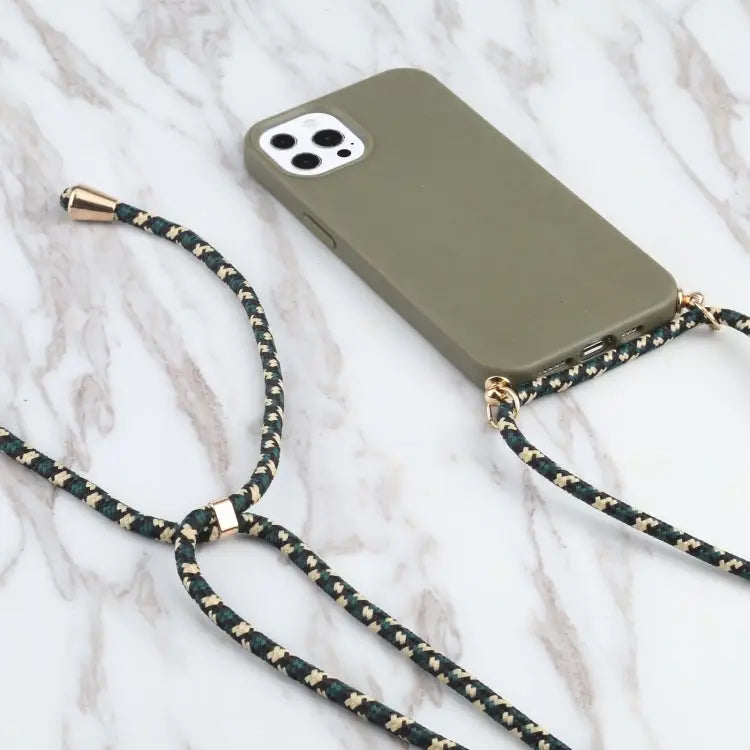Wheat Straw Material + TPU Shockproof Case with Neck Lanyard For iPhone 13 Pro Max - Apple Accessories