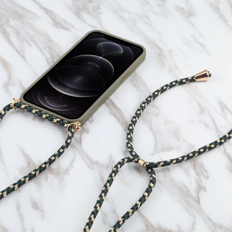 Wheat Straw Material + TPU Shockproof Case with Neck Lanyard For iPhone 13 Pro Max - Apple Accessories