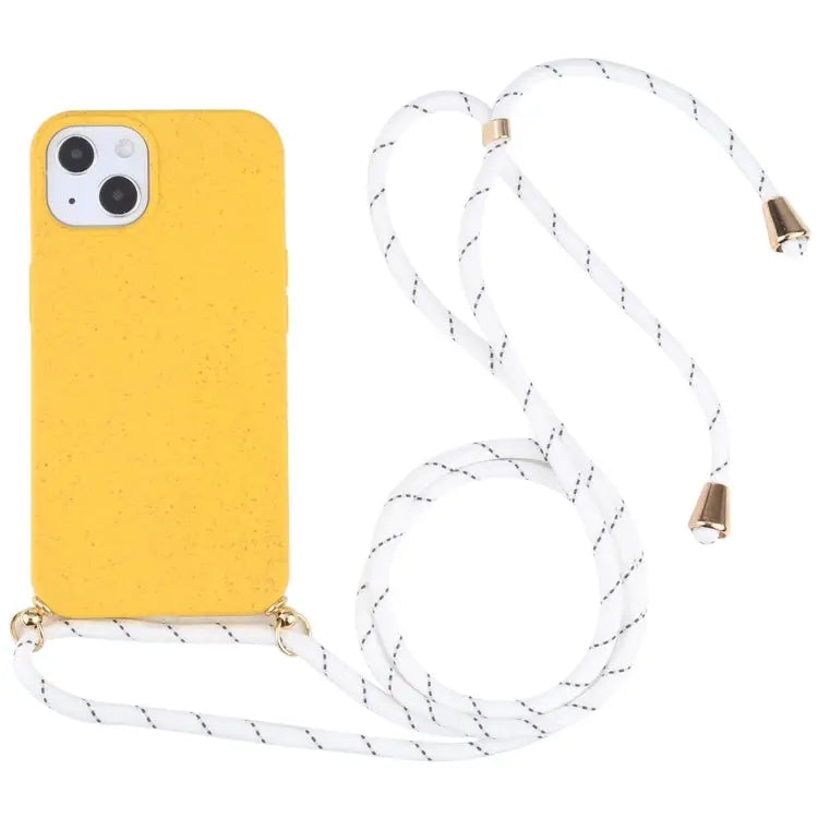 Wheat Straw Material + TPU Shockproof Case with Neck Lanyard For iPhone 13 mini For iPhone 13 For iPhone 13 Pro
