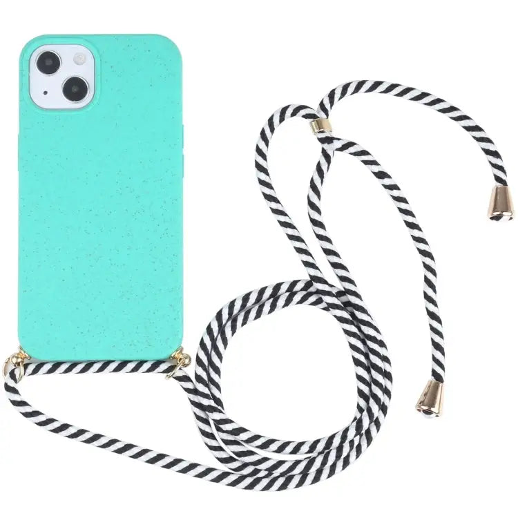 Wheat Straw TPU Shockproof Phone Case with Neck Lanyard For iPhone 15 Plus For iPhone 15 - For iPhone 15 Plus / Green