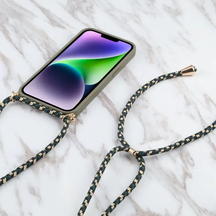 Wheat Straw TPU Shockproof Phone Case with Neck Lanyard For iPhone 15 Plus For iPhone 15 - Apple Accessories