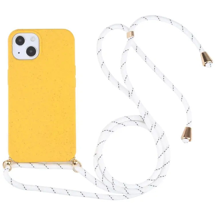 Wheat Straw TPU Shockproof Phone Case with Neck Lanyard For iPhone 15 Plus For iPhone 15 - For iPhone 15 / Yellow