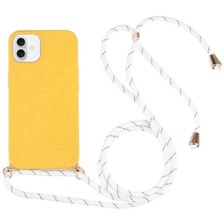 Wheat Straw TPU Shockproof Phone Case with Neck Lanyard For iPhone 16 For iPhone 15 Pro Max For iPhone 15 Pro