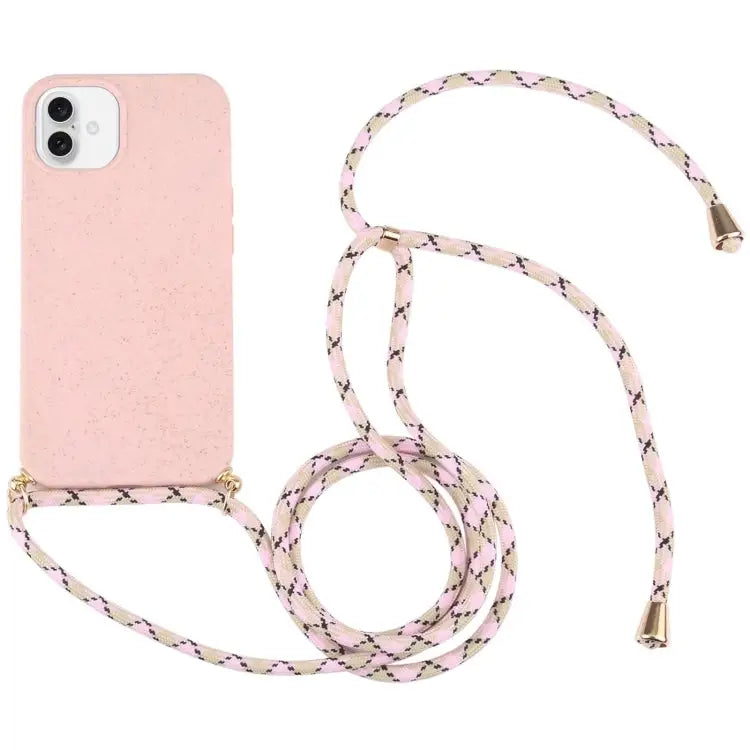 Wheat Straw TPU Shockproof Phone Case with Neck Lanyard For iPhone 16 For iPhone 15 Pro Max For iPhone 15 Pro