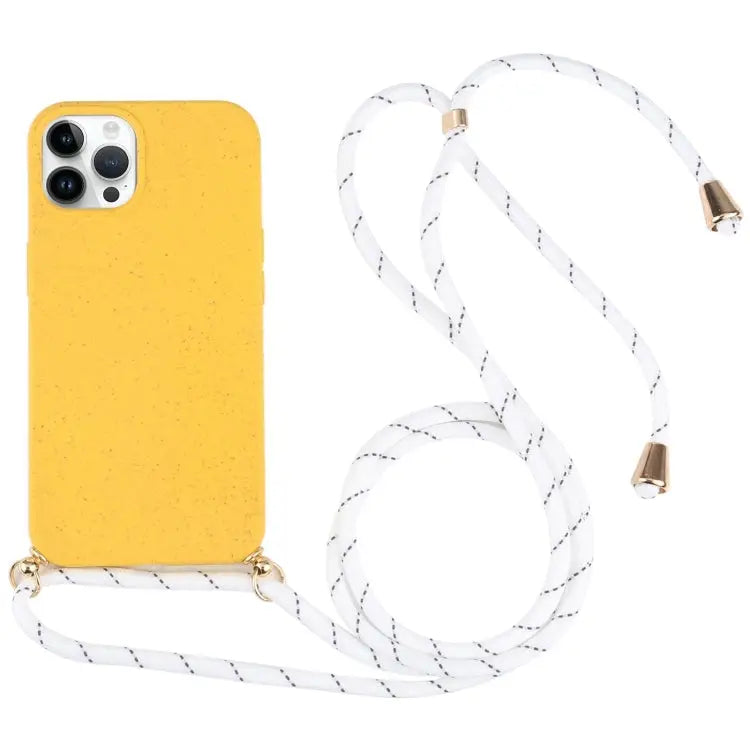 Wheat Straw TPU Shockproof Phone Case with Neck Lanyard For iPhone 16 For iPhone 15 Pro Max For iPhone 15 Pro