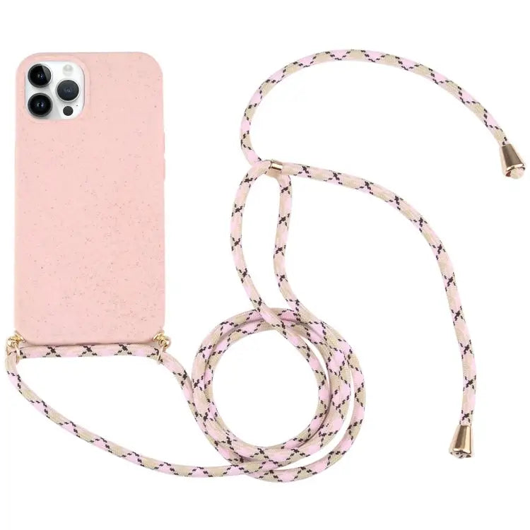 Wheat Straw TPU Shockproof Phone Case with Neck Lanyard For iPhone 16 For iPhone 15 Pro Max For iPhone 15 Pro