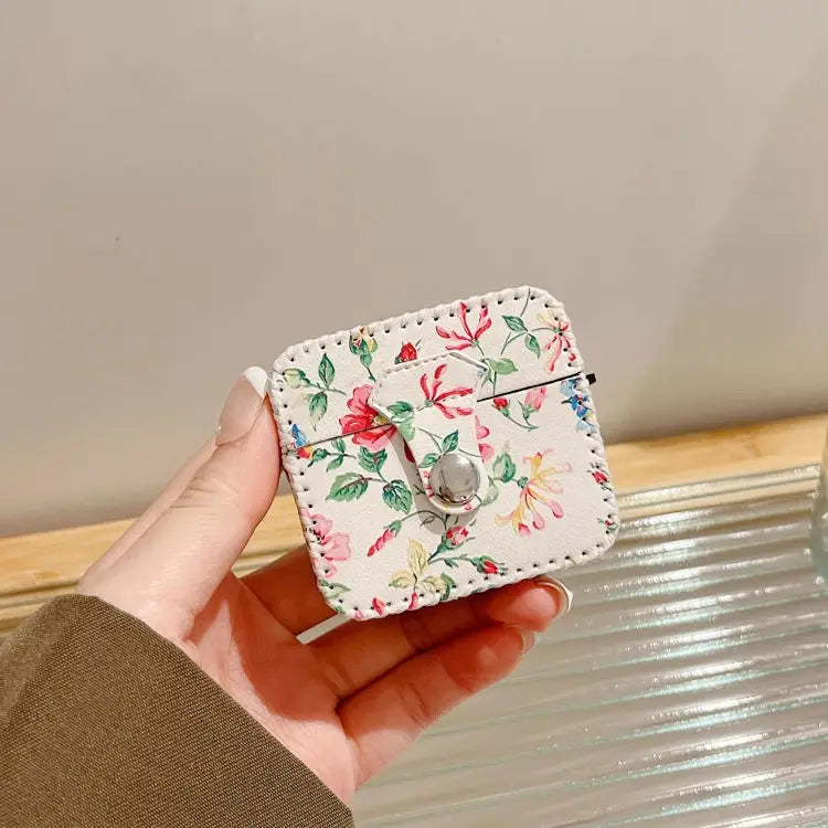 White Floral PU Leather Wireless Earphone Case For AirPods Pro 2 For AirPods 3 For AirPods Pro For AirPods 1/2 - Apple