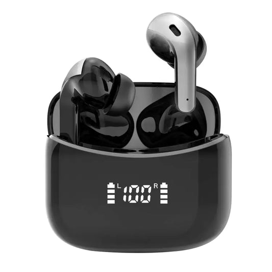 Wireless Touch Digital Display Bluetooth Earphone Black White - Black
