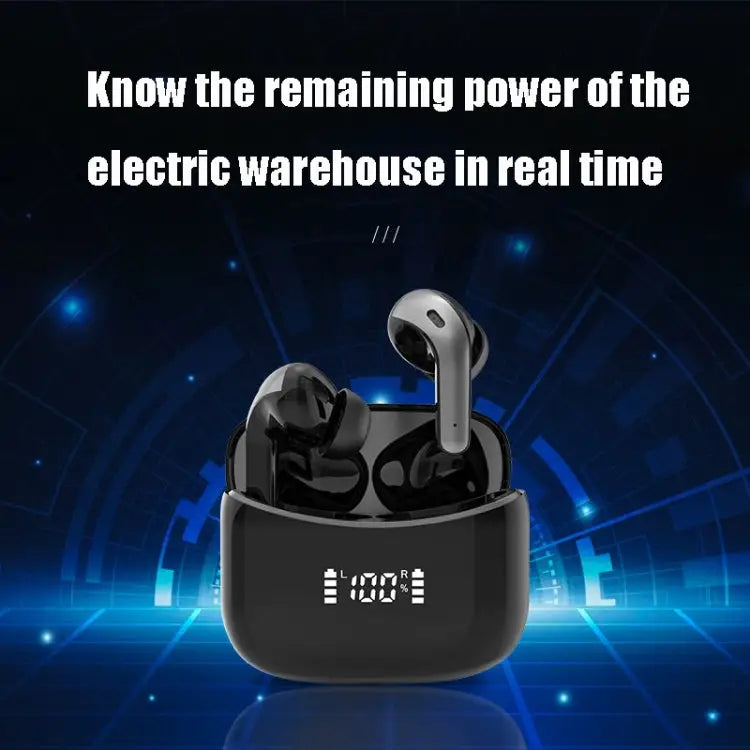 Wireless Touch Digital Display Bluetooth Earphone Black White - Black