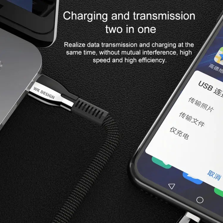 WK WDC-107i 1m 2.4A Saint Zinc Alloy Series USB to 8 Pin Data Sync Charging Cable - 8 Pin / Black