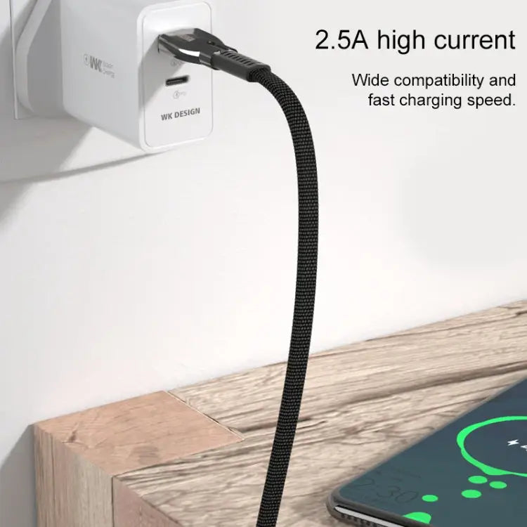 WK WDC-107i 1m 2.4A Saint Zinc Alloy Series USB to 8 Pin Data Sync Charging Cable - 8 Pin / Black