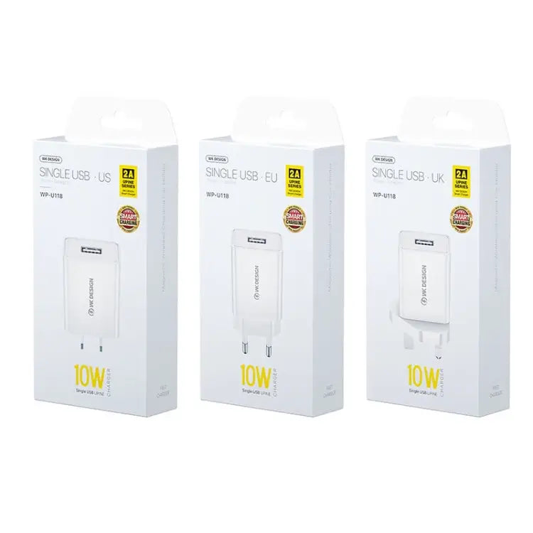 WK WP-U118 10W Single USB Port Travel Charger Power Adapter EU Plug WP-U118 EU Plug - WP-U118 EU Plug