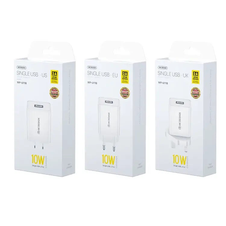 WK WP-U118 10W Single USB Port Travel Charger Power Adapter US Plug WP-U118 US Plug - WP-U118 US Plug