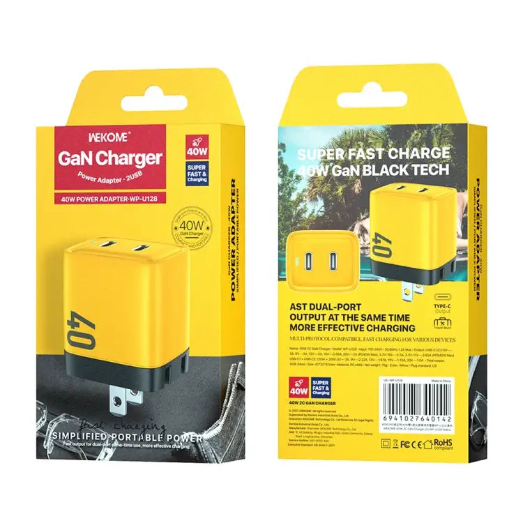 WK WP-U128 40W Dual USB-C/Type-C Interface Gallium Nitride Charger,Specifications: US Plug - US Plug