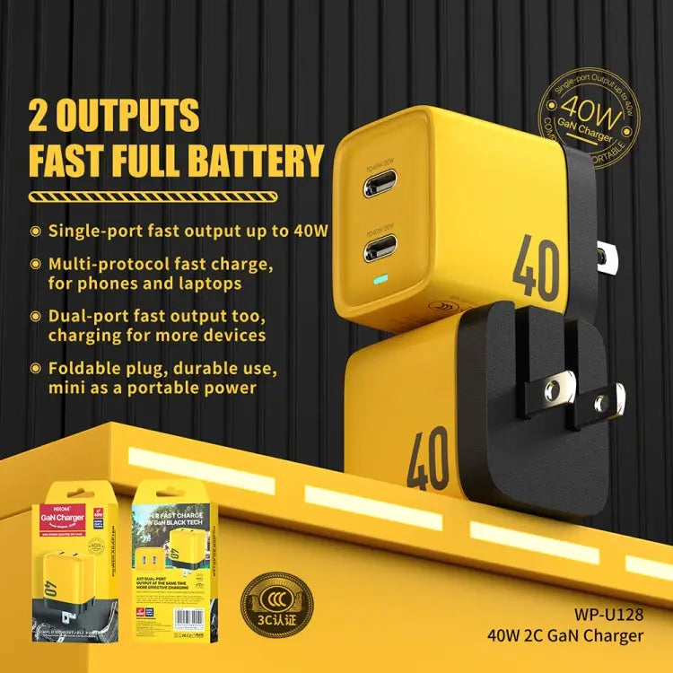 WK WP-U128 40W Dual USB-C/Type-C Interface Gallium Nitride Charger,Specifications: US Plug - US Plug