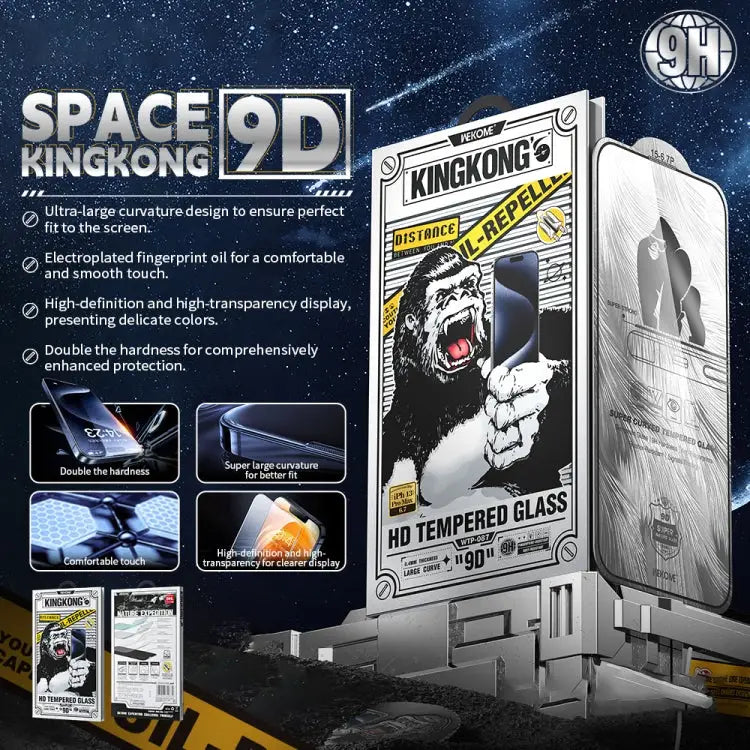 WK WTP-087 Space King Kong 9D Curved HD Tempered Glass Screen Protector For iPhone 16 Pro Max For iPhone 16 Pro